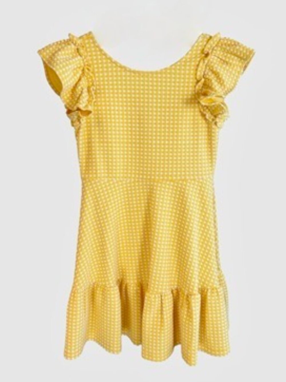 Girls’ Yellow Gingham Ruffle-Sleeve Casual Dress, Size 8
